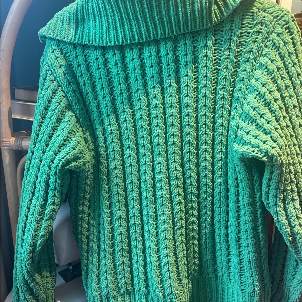 Aerie Cable Car Quarter Zip Sweater in Green - Picture 6 of 6